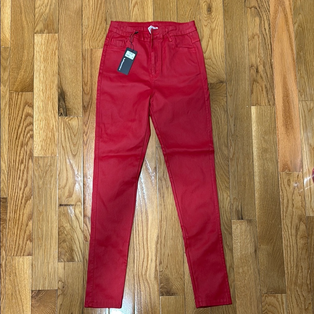 NWT Red coated High-Waisted Pants